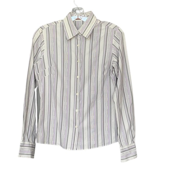 PINK Thomas Pink White, Purple & Gray Striped Cotton Blouse Size 6 US - Picture 1 of 7
